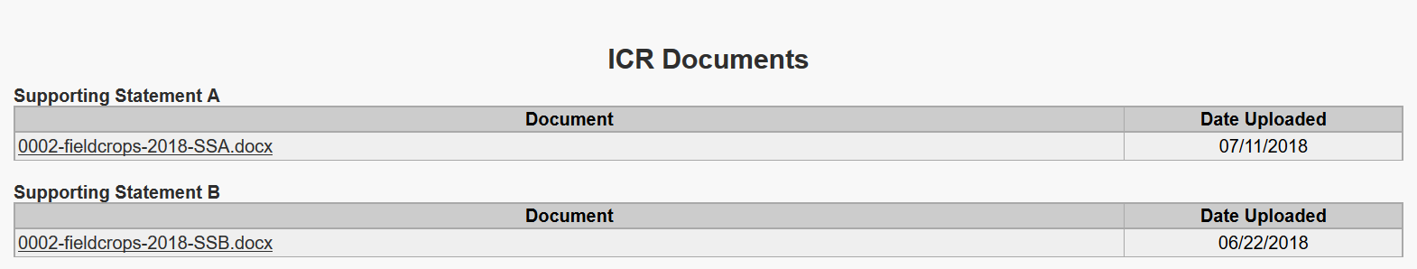 information collection request package supporting statements