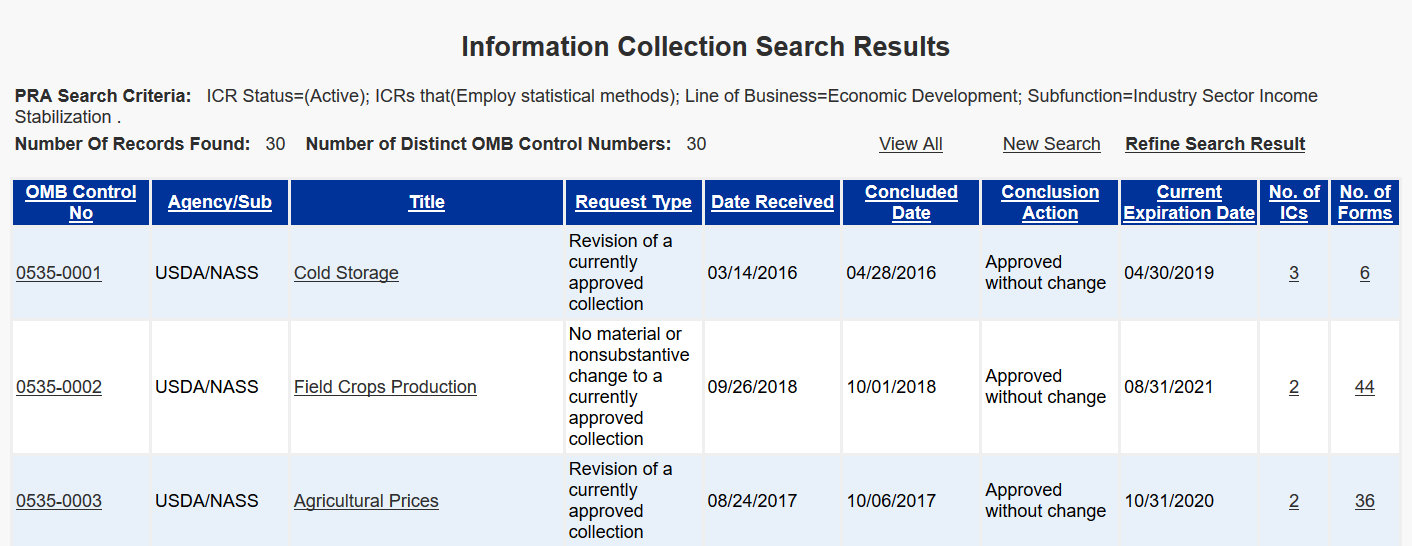 example of an information collection search result